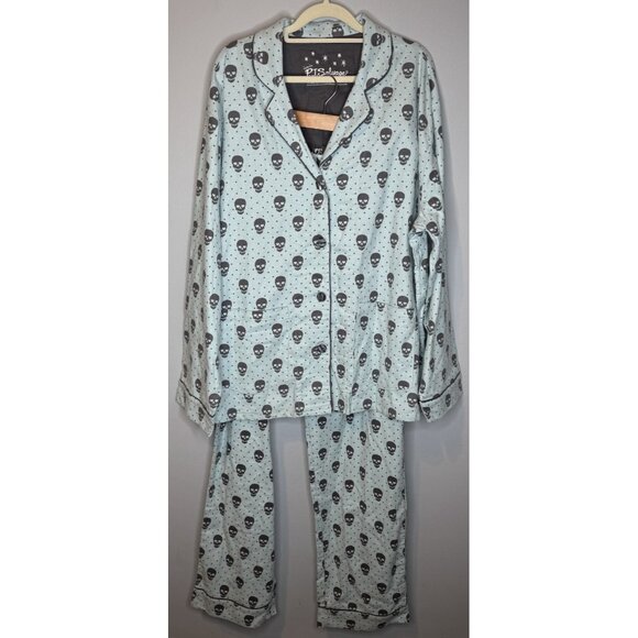 PJ Salvage Pajama Set XL Skulls Blue Halloween Extra Large Women’s - Picture 1 of 8